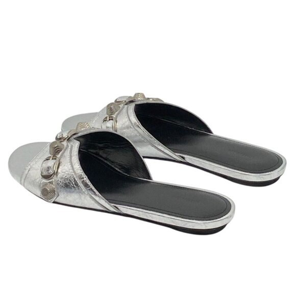Balenciaga Cagole Embellished Metallic Silver Leather Flats 6.5 US NWT MSRP $890 - Picture 8 of 9